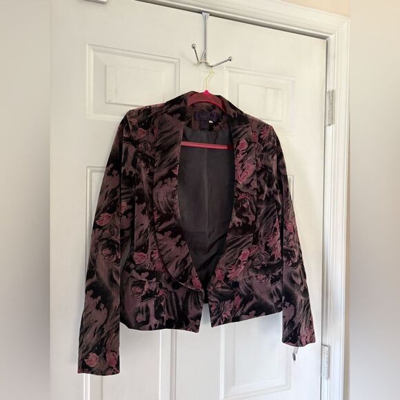 VTG Vino de Casa Dark Floral Patterned Velvet Blazer Size S - Picture 13 of 13